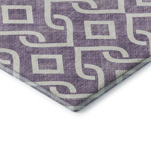 HomeRoots 8' Purple and Ivory Geometric Round Rug - Washable, UV Protected, Stain Resistant for High Traffic Areas 652560