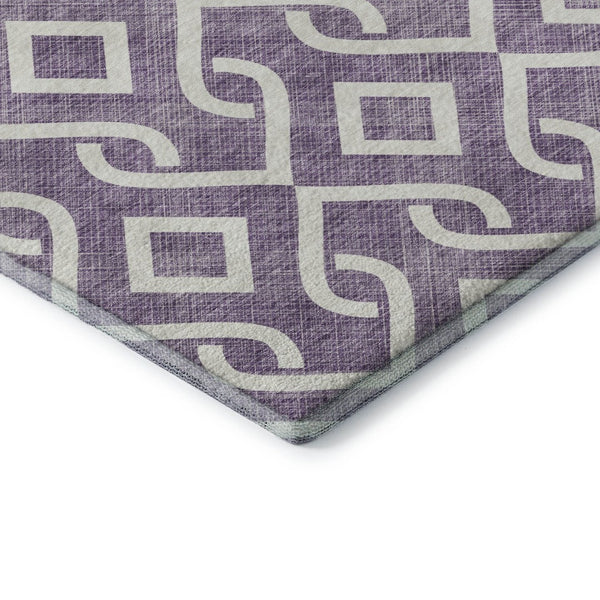 HomeRoots 8' Purple and Ivory Geometric Round Rug - Washable, UV Protected, Stain Resistant for High Traffic Areas 652560