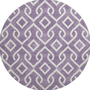 HomeRoots 8' Purple and Ivory Geometric Round Rug - Washable, UV Protected, Stain Resistant for High Traffic Areas 652560