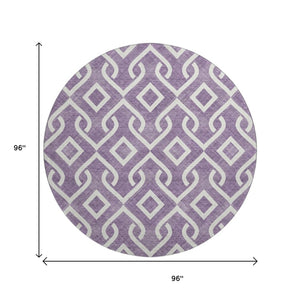 HomeRoots 8' Purple and Ivory Geometric Round Rug - Washable, UV Protected, Stain Resistant for High Traffic Areas 652560