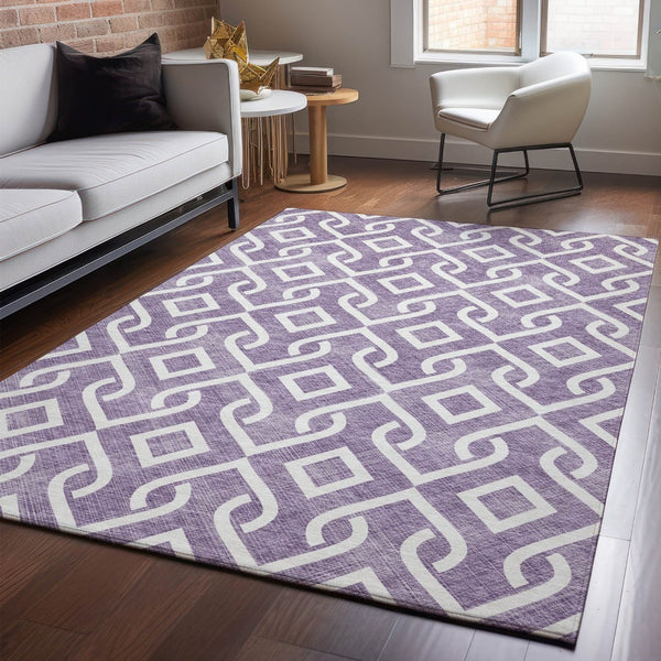 HomeRoots 8' X 10' Purple and Ivory Geometric Area Rug - Durable, Washable, UV-Protected for High Traffic Homes 652561