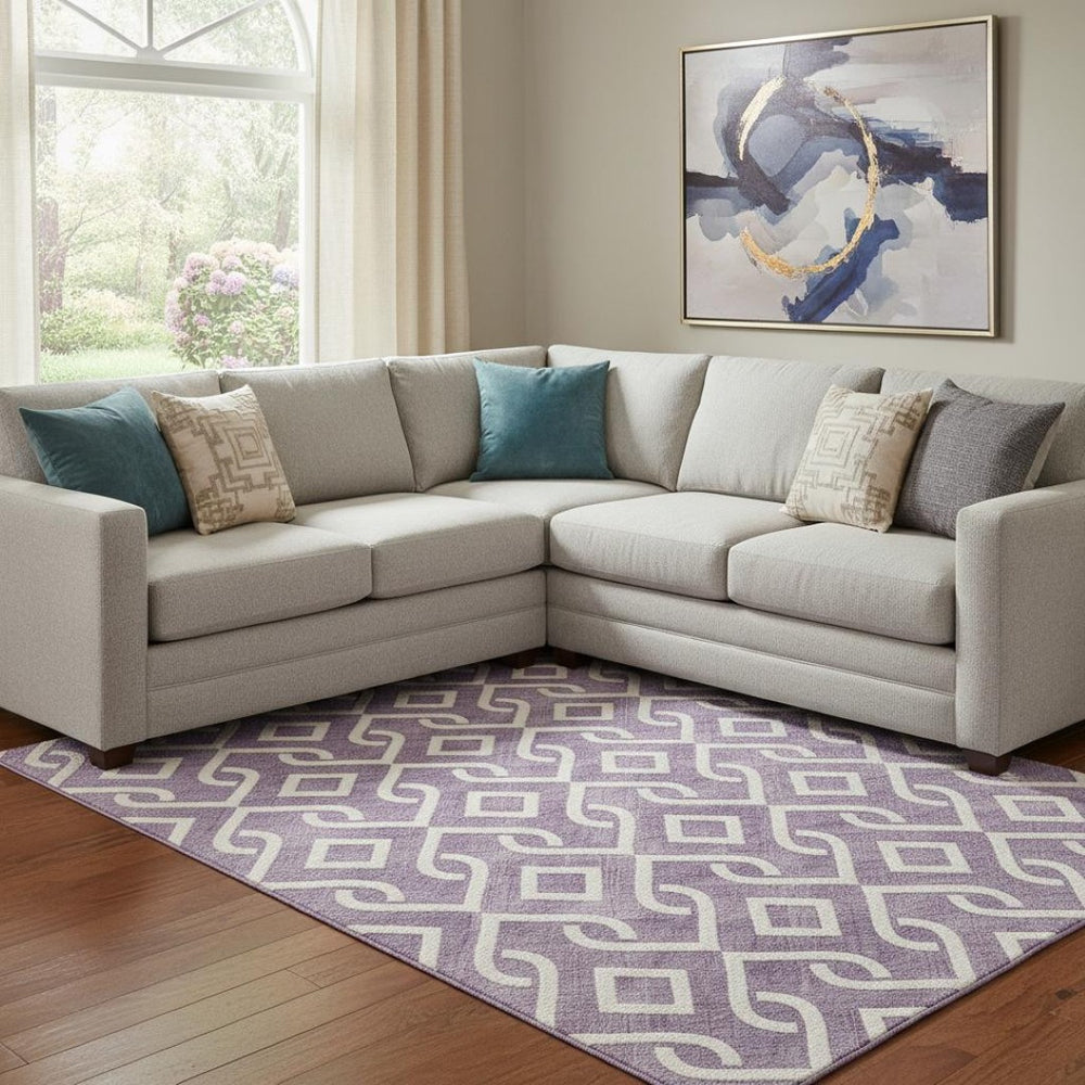 HomeRoots 8' X 10' Purple and Ivory Geometric Area Rug - Durable, Washable, UV-Protected for High Traffic Homes 652561