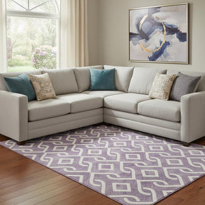 HomeRoots 8' X 10' Purple and Ivory Geometric Area Rug - Durable, Washable, UV-Protected for High Traffic Homes 652561