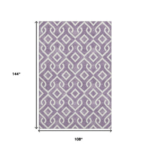 HomeRoots 9' X 12' Stylish Purple and Ivory Geometric Washable Area Rug with UV Protection for Homes 652562