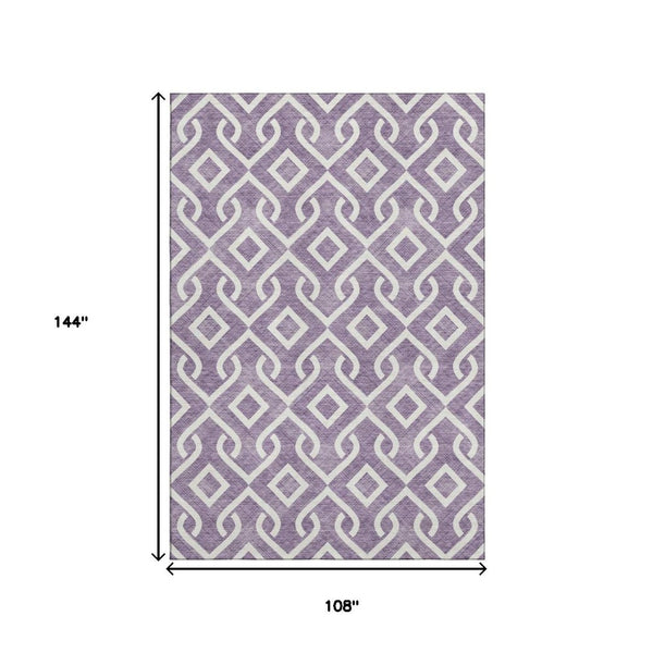 HomeRoots 9' X 12' Stylish Purple and Ivory Geometric Washable Area Rug with UV Protection for Homes 652562