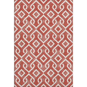 HomeRoots 5' X 8' Red And Ivory Geometric Area Rug - Washable, UV Protected, Perfect for Kids & Pets! 652565