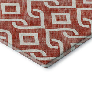 HomeRoots 8' Red and Ivory Geometric Round Rug - Washable, UV Protected, Stylish, and Family-Friendly Design! 652566