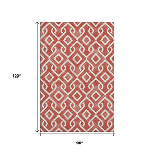 HomeRoots 8' X 10' Stylish Red & Ivory Geometric Area Rug - Washable, UV Protected, Perfect for Busy Homes! 652567
