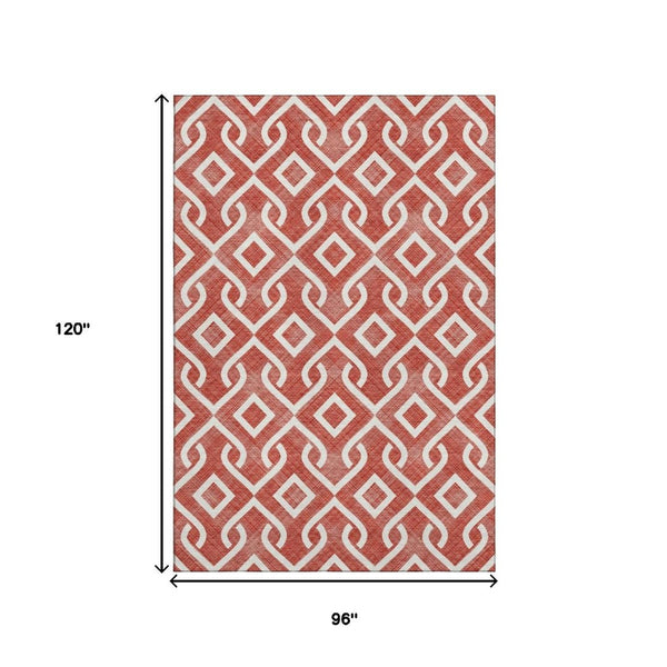 HomeRoots 8' X 10' Stylish Red & Ivory Geometric Area Rug - Washable, UV Protected, Perfect for Busy Homes! 652567
