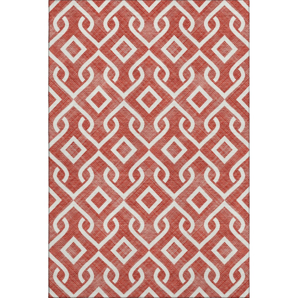 HomeRoots 9' X 12' Red & Ivory Geometric Area Rug - Washable, UV Protected, Perfect for Homes with Kids & Pets 652568