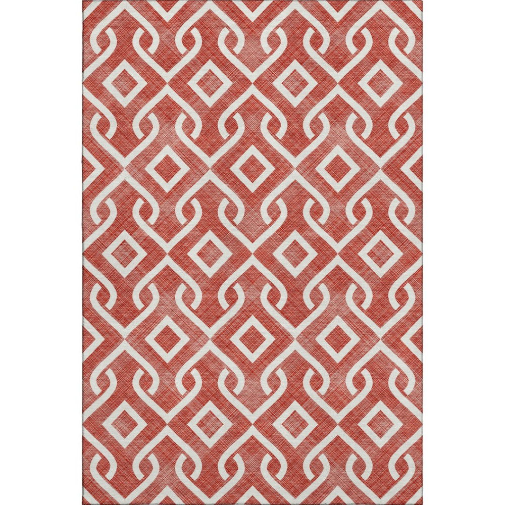 HomeRoots 10' X 14' Red and Ivory Geometric Area Rug - Stylish, Washable, UV-Protected for Busy Homes 652569