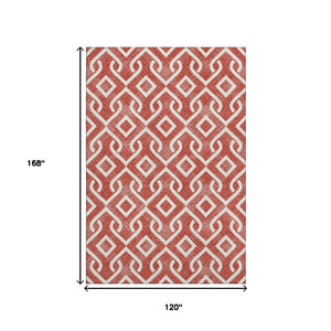 HomeRoots 10' X 14' Red and Ivory Geometric Area Rug - Stylish, Washable, UV-Protected for Busy Homes 652569