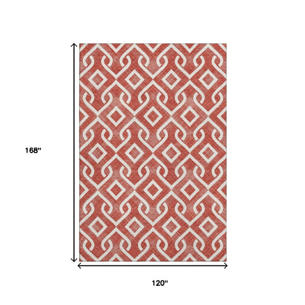 HomeRoots 10' X 14' Red and Ivory Geometric Area Rug - Stylish, Washable, UV-Protected for Busy Homes 652569