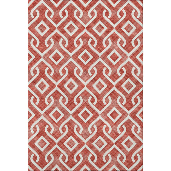 HomeRoots 10' X 14' Red and Ivory Geometric Area Rug - Stylish, Washable, UV-Protected for Busy Homes 652569