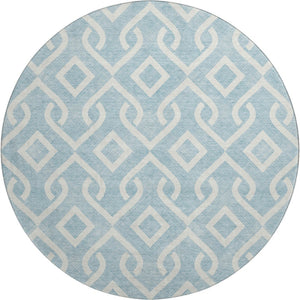 HomeRoots 8' Sky Blue & Ivory Geometric Round Rug - Durable, Washable, UV-Protected for Modern Living Spaces 652572