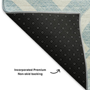 HomeRoots 8' Sky Blue & Ivory Geometric Round Rug - Durable, Washable, UV-Protected for Modern Living Spaces 652572