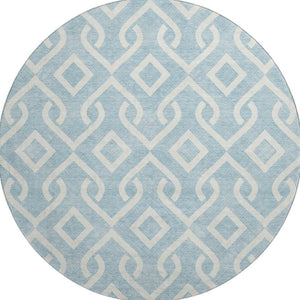 HomeRoots 8' Sky Blue & Ivory Geometric Round Rug - Durable, Washable, UV-Protected for Modern Living Spaces 652572