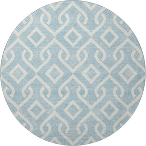 HomeRoots 8' Sky Blue & Ivory Geometric Round Rug - Durable, Washable, UV-Protected for Modern Living Spaces 652572