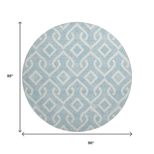 HomeRoots 8' Sky Blue & Ivory Geometric Round Rug - Durable, Washable, UV-Protected for Modern Living Spaces 652572
