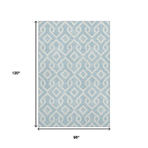 HomeRoots 8' X 10' Sky Blue & Ivory Geometric Area Rug - Washable, UV Protected, Non-Slip for Stylish Living Spaces 652573