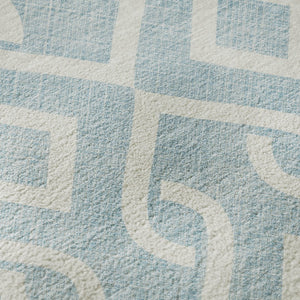HomeRoots 8' X 10' Sky Blue & Ivory Geometric Area Rug - Washable, UV Protected, Non-Slip for Stylish Living Spaces 652573