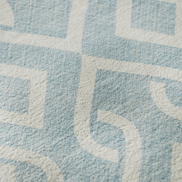 HomeRoots 8' X 10' Sky Blue & Ivory Geometric Area Rug - Washable, UV Protected, Non-Slip for Stylish Living Spaces 652573