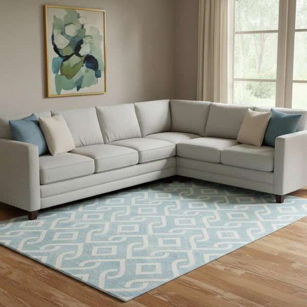 HomeRoots 9' X 12' Sky Blue & Ivory Geometric Area Rug - Washable, Stain-Resistant, UV-Protected for Homes 652574