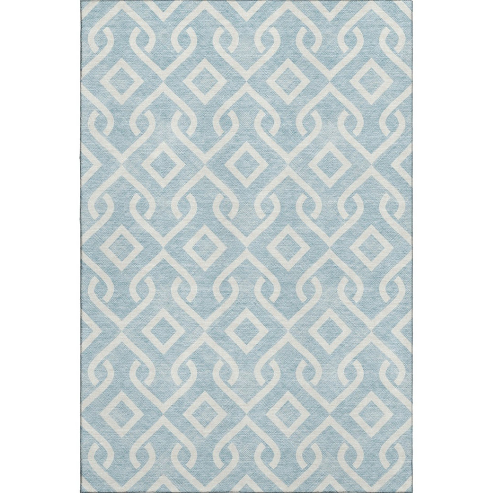 HomeRoots 9' X 12' Sky Blue & Ivory Geometric Area Rug - Washable, Stain-Resistant, UV-Protected for Homes 652574