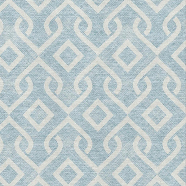 HomeRoots 9' X 12' Sky Blue & Ivory Geometric Area Rug - Washable, Stain-Resistant, UV-Protected for Homes 652574