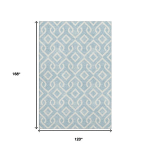 HomeRoots 10' X 14' Sky Blue Geometric Washable Area Rug with UV Protection for Modern Homes & Active Lifestyles 652575