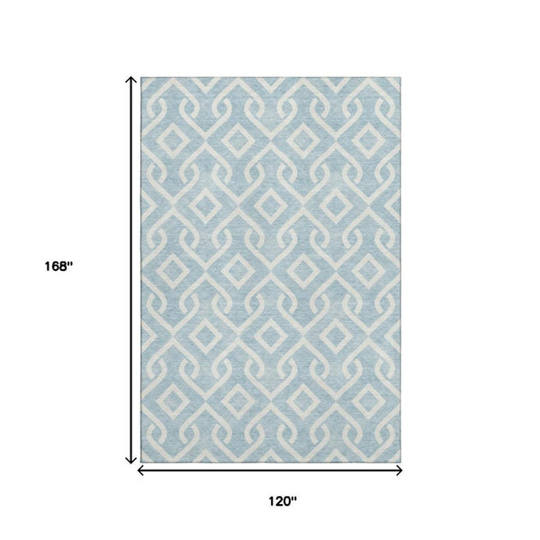 HomeRoots 10' X 14' Sky Blue Geometric Washable Area Rug with UV Protection for Modern Homes & Active Lifestyles 652575