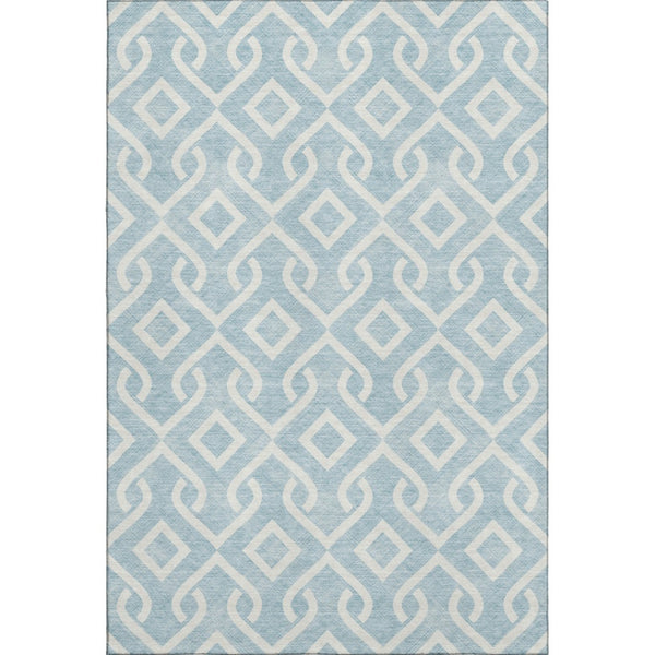 HomeRoots 10' X 14' Sky Blue Geometric Washable Area Rug with UV Protection for Modern Homes & Active Lifestyles 652575