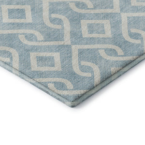 HomeRoots 10' X 14' Sky Blue Geometric Washable Area Rug with UV Protection for Modern Homes & Active Lifestyles 652575