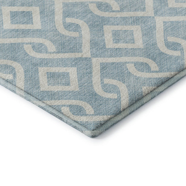 HomeRoots 10' X 14' Sky Blue Geometric Washable Area Rug with UV Protection for Modern Homes & Active Lifestyles 652575