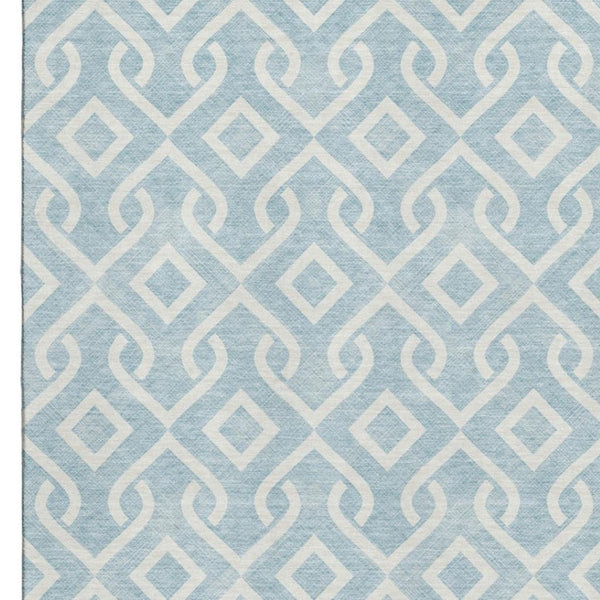 HomeRoots 10' X 14' Sky Blue Geometric Washable Area Rug with UV Protection for Modern Homes & Active Lifestyles 652575