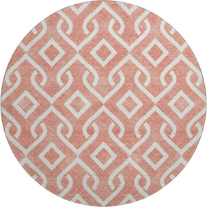 HomeRoots 8' Salmon and Ivory Geometric Round Rug - Washable, UV-Protected, Durable for High-Traffic Areas 652578