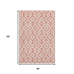 HomeRoots 8' X 10' Salmon and Ivory Geometric Area Rug - Durable, Stain-Resistant, UV Protected for Homes 652579