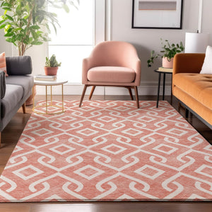 HomeRoots 9' X 12' Salmon and Ivory Geometric Area Rug - Durable, Washable, UV-Protected for Homes with Kids & Pets 652580