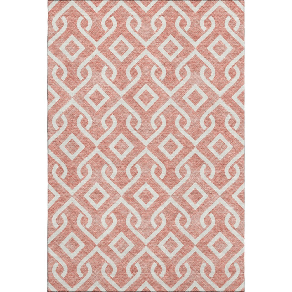 HomeRoots 9' X 12' Salmon and Ivory Geometric Area Rug - Durable, Washable, UV-Protected for Homes with Kids & Pets 652580