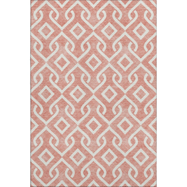 HomeRoots 9' X 12' Salmon and Ivory Geometric Area Rug - Durable, Washable, UV-Protected for Homes with Kids & Pets 652580