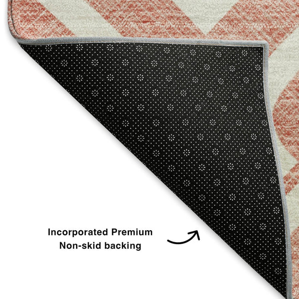 HomeRoots 9' X 12' Salmon and Ivory Geometric Area Rug - Durable, Washable, UV-Protected for Homes with Kids & Pets 652580