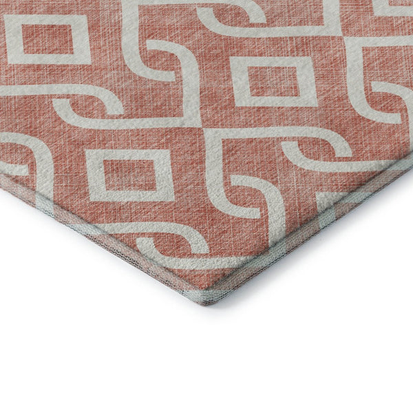 HomeRoots 9' X 12' Salmon and Ivory Geometric Area Rug - Durable, Washable, UV-Protected for Homes with Kids & Pets 652580
