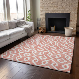 HomeRoots 10' X 14' Salmon & Ivory Geometric Washable Area Rug – Durable, Stylish, UV-Protected for Modern Living 652581