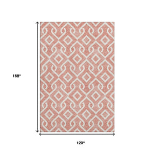 HomeRoots 10' X 14' Salmon & Ivory Geometric Washable Area Rug – Durable, Stylish, UV-Protected for Modern Living 652581