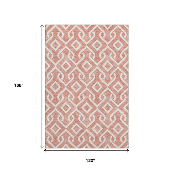 HomeRoots 10' X 14' Salmon & Ivory Geometric Washable Area Rug – Durable, Stylish, UV-Protected for Modern Living 652581