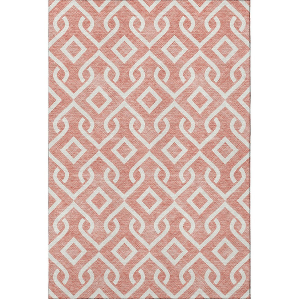 HomeRoots 10' X 14' Salmon & Ivory Geometric Washable Area Rug – Durable, Stylish, UV-Protected for Modern Living 652581