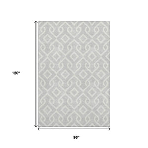HomeRoots 8' X 10' Stylish Silver and Ivory Geometric Area Rug - Washable, UV Protected, Perfect for Any Room 652585