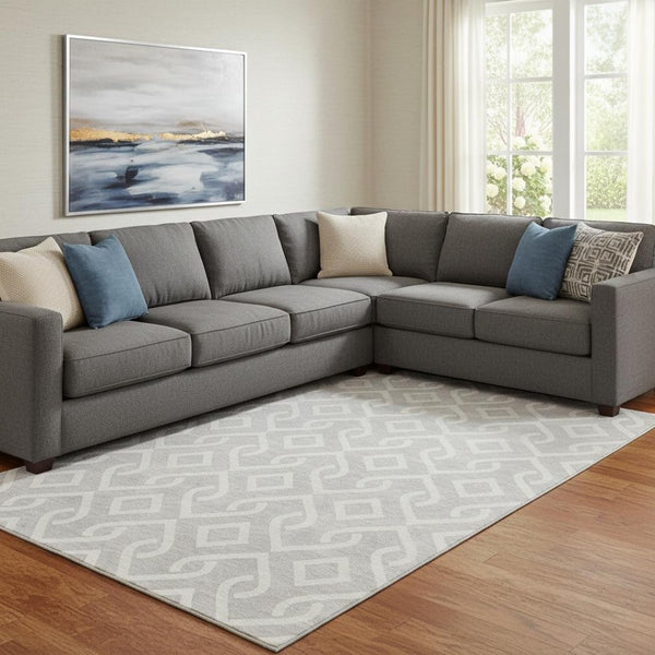 HomeRoots 8' X 10' Stylish Silver and Ivory Geometric Area Rug - Washable, UV Protected, Perfect for Any Room 652585