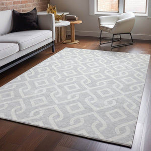 HomeRoots 8' X 10' Stylish Silver and Ivory Geometric Area Rug - Washable, UV Protected, Perfect for Any Room 652585