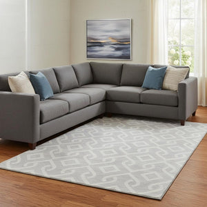 HomeRoots 9' X 12' Stylish Silver & Ivory Geometric Area Rug - Durable, Washable, UV-Protected for High Traffic Spaces 652586